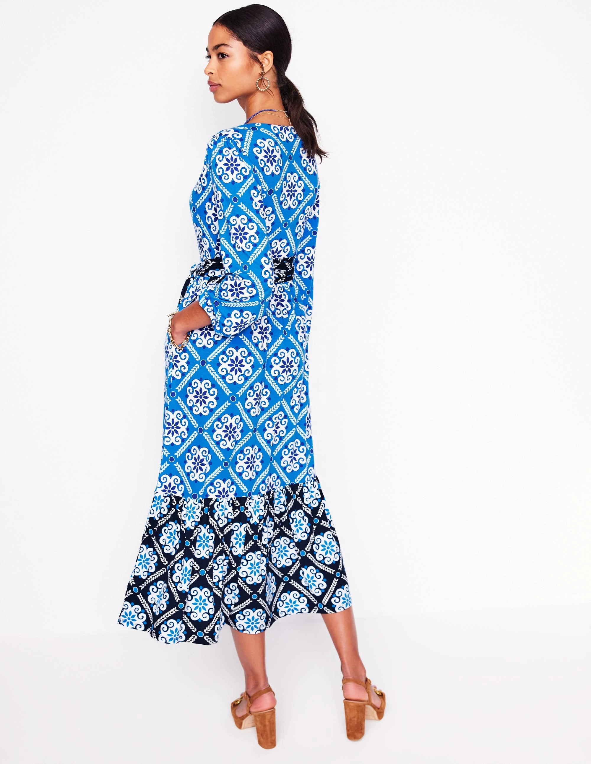 Tie Wrap Tier Maxi Dress-Cerulean Blue, Baroque Tile Outfit Boost