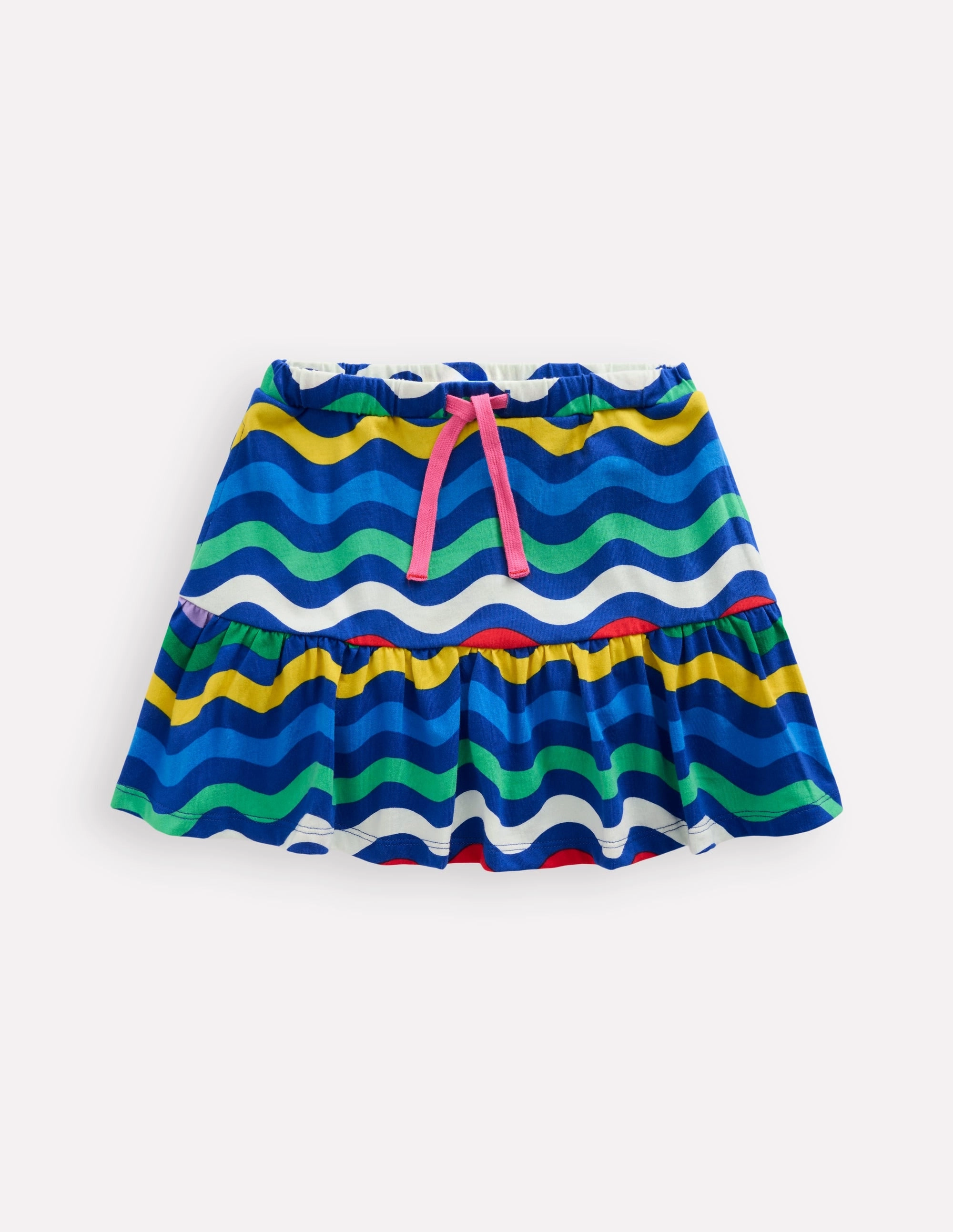 Layered Style Tiered Jersey Skort-Bright Blue Wave Stripe