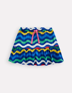 Layered Style Tiered Jersey Skort-Bright Blue Wave Stripe