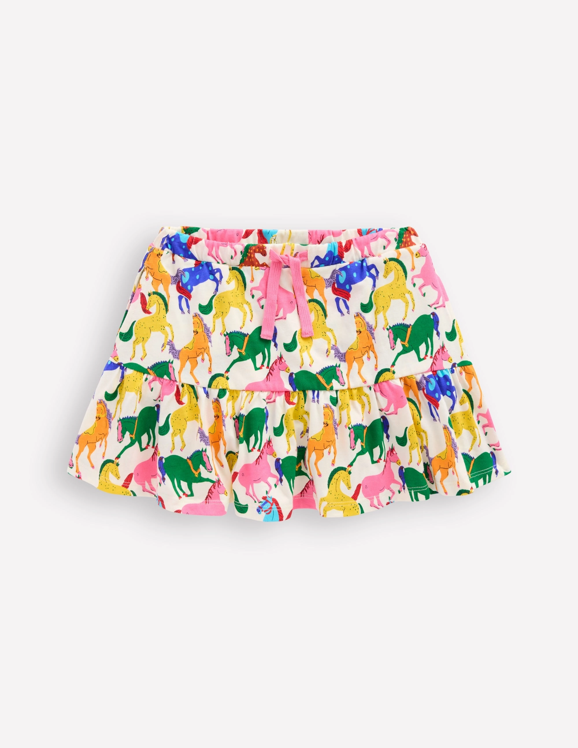 Tiered Jersey Skort-Multi Rainbow Horse Light Flow