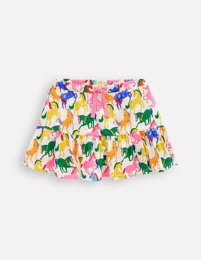 Biodegradable Fabric Tiered Jersey Skort-Multi Rainbow Horse