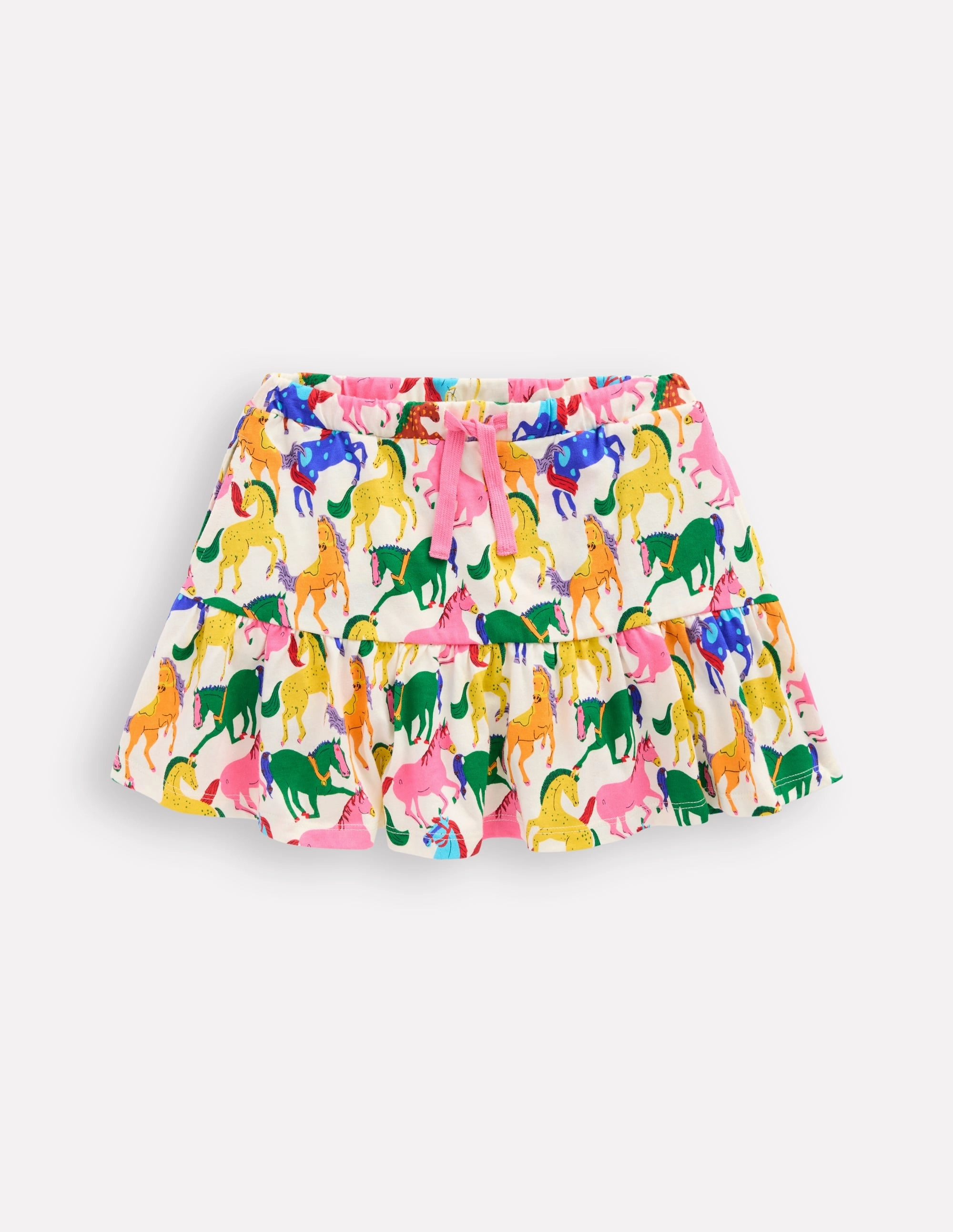 Biodegradable Fabric Tiered Jersey Skort-Multi Rainbow Horse