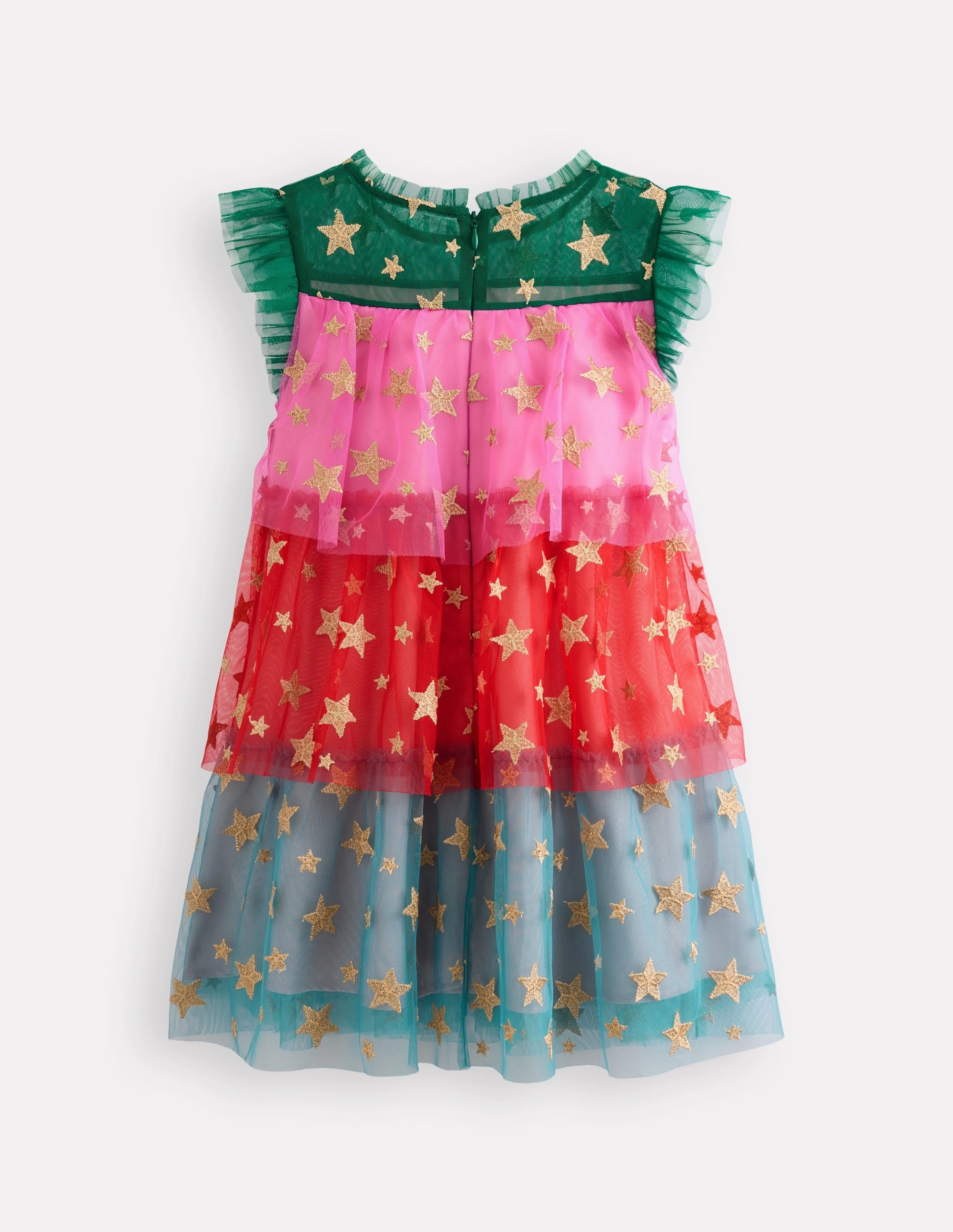French Vibe Timeless Waistband Fit Tiered Tulle Dress-Multi Stars