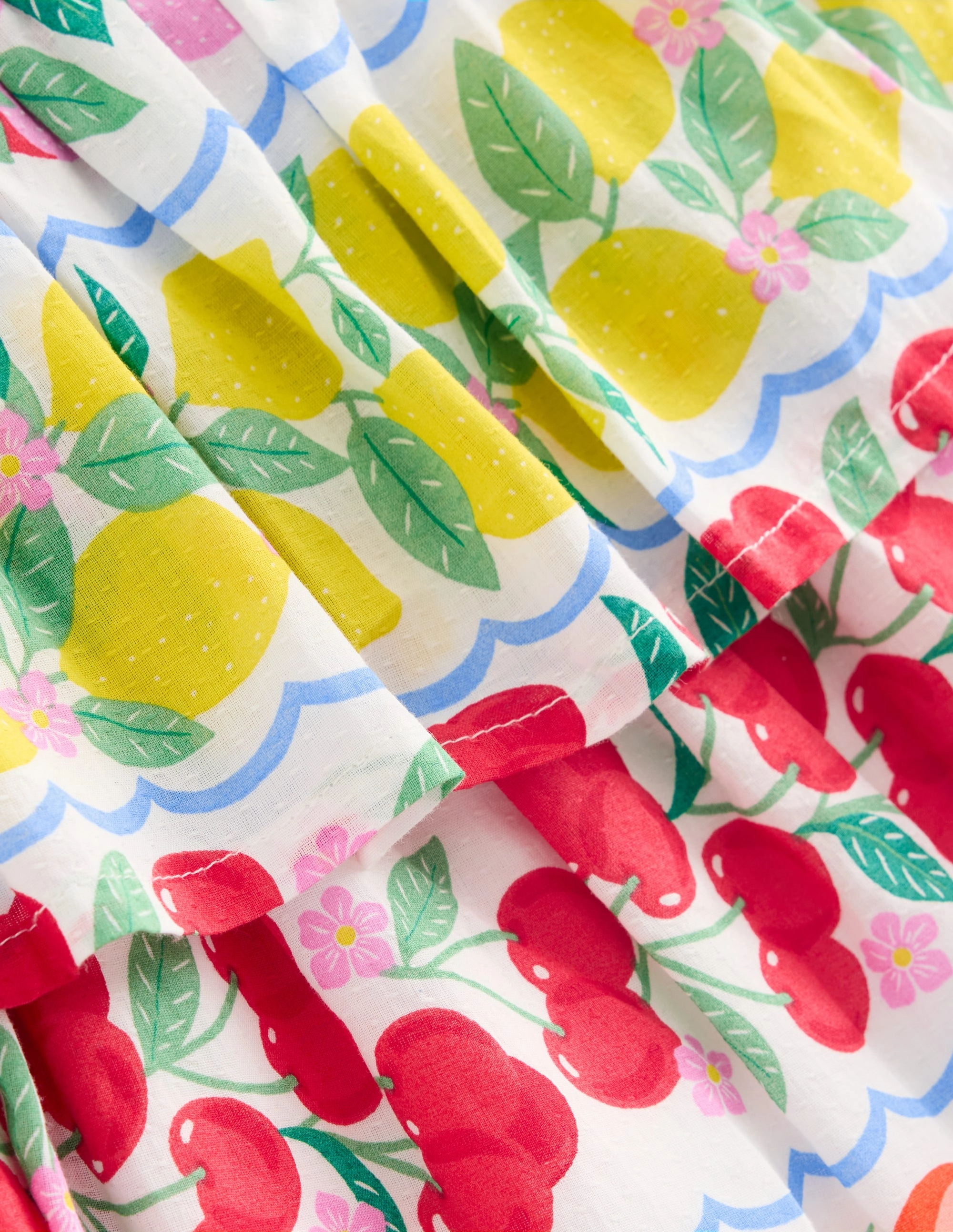 Tiered Woven Skirt-Rainbow Fruit Stripe Foil Print