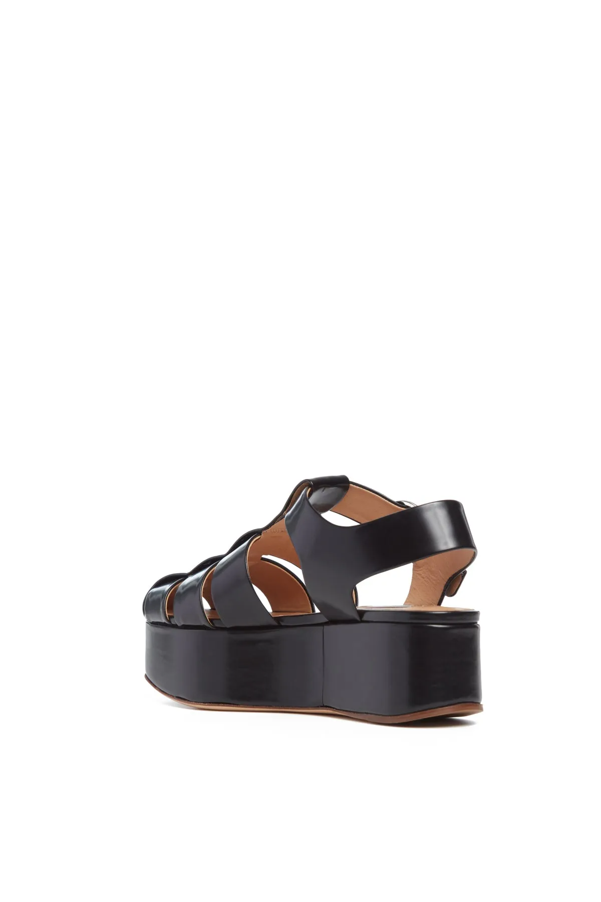 Durable Rubber Mila Platform Sandal in Black Leather