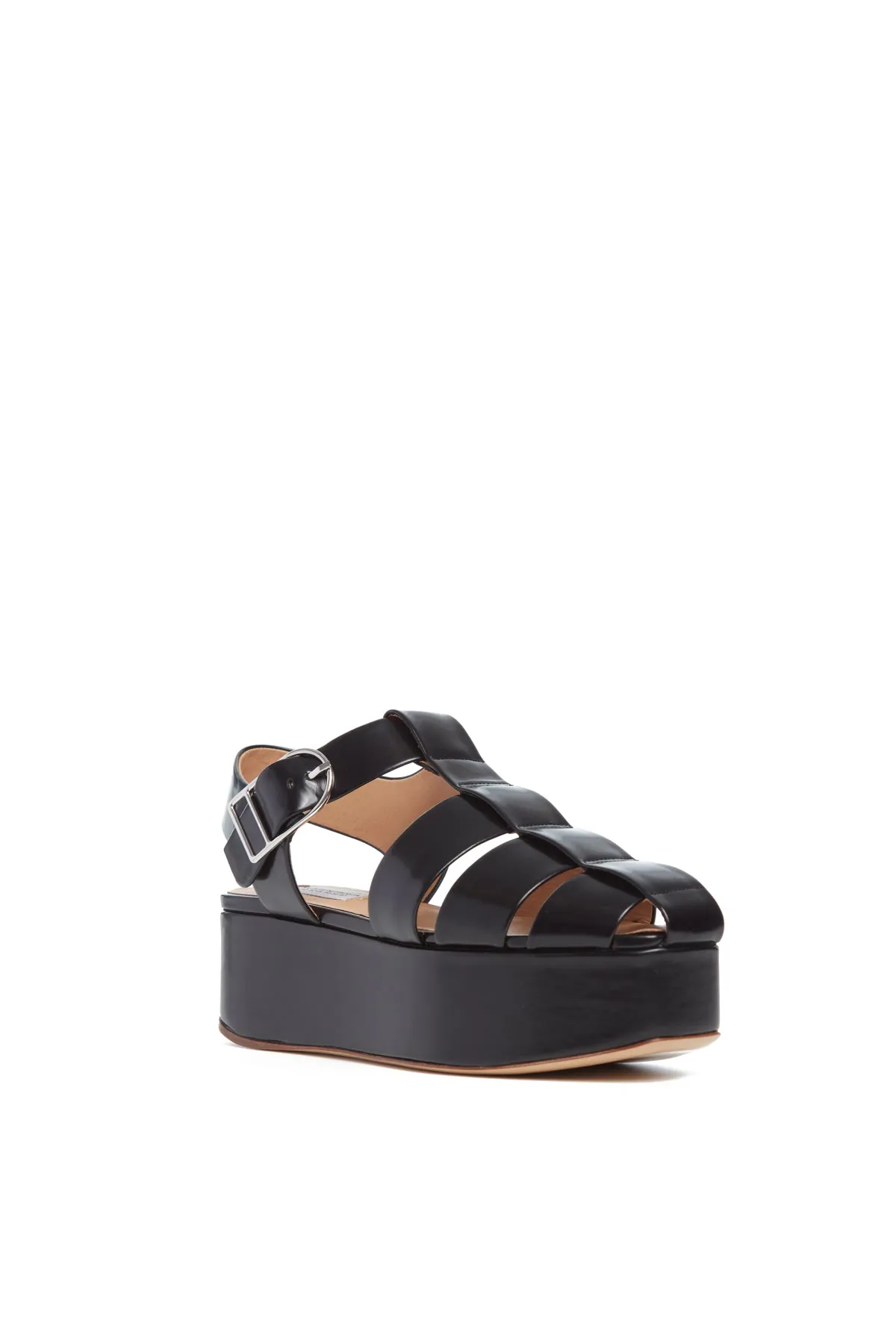 waterproof Minimal Feel Mila Platform Sandal in Black Leather