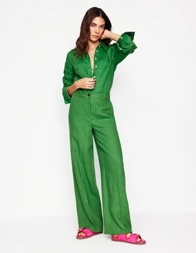Westbourne Linen Trousers-Paradise Green clean look Flex Fit