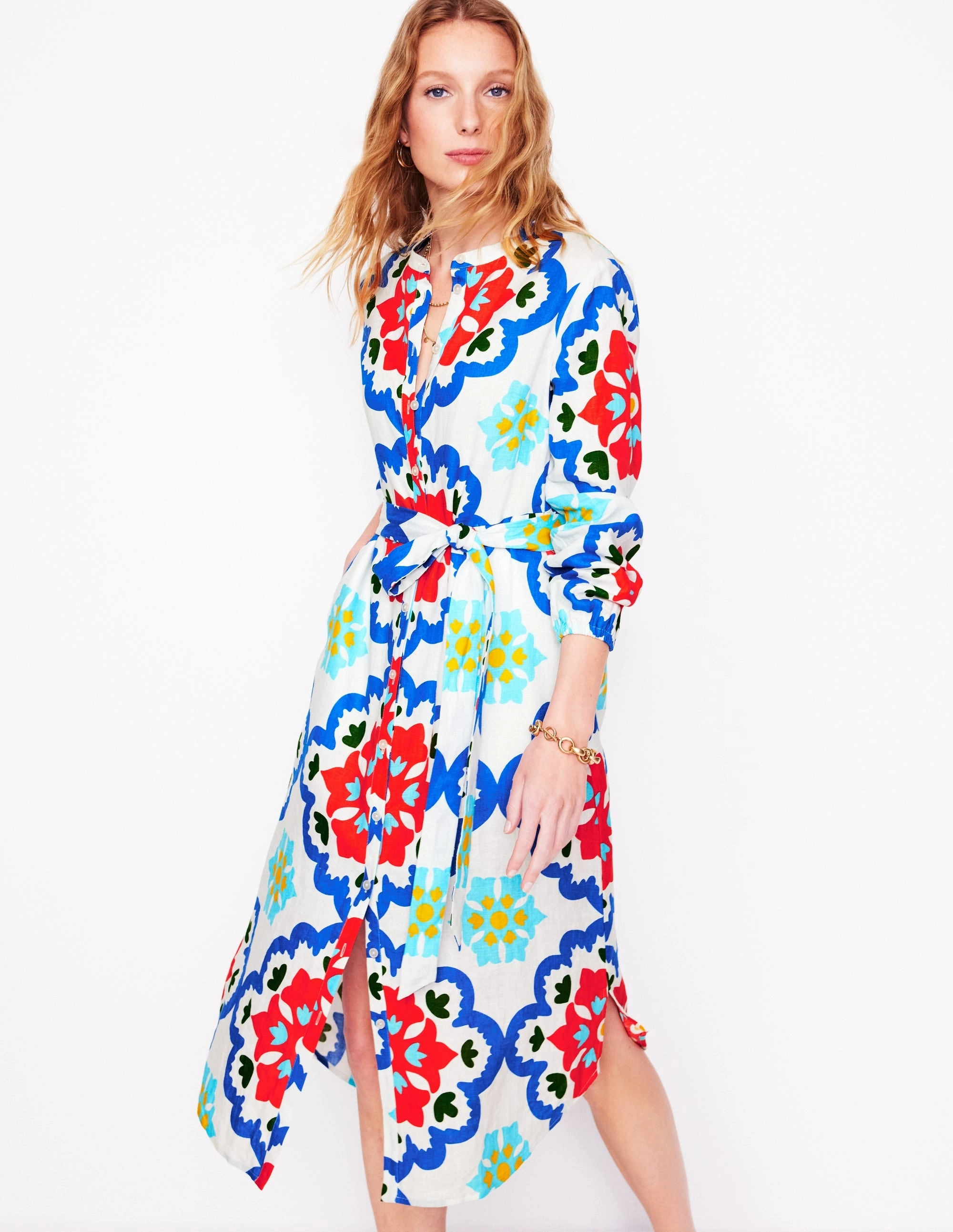 Straight Linen Shirt Dress-Ivory, Bloom Geo Fair-Trade