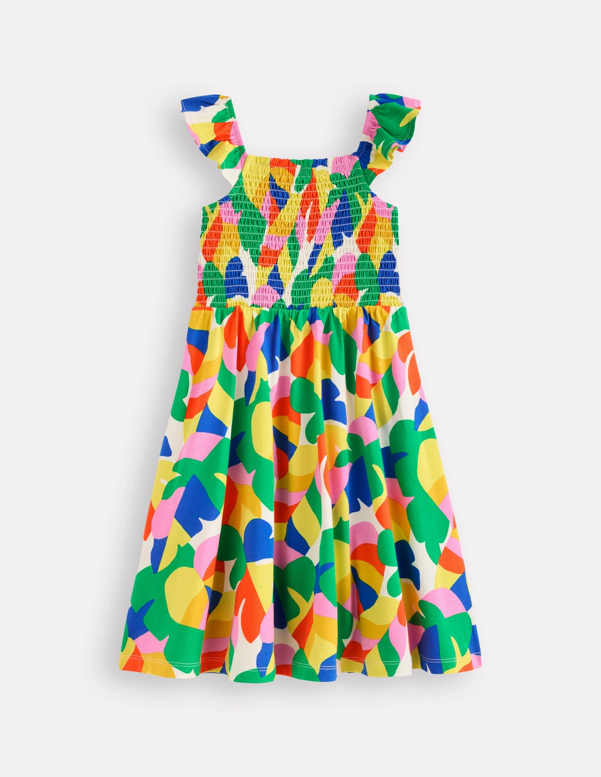 Willa Shirred Jersey Dress-Multi Abstract Palm Shiny surface