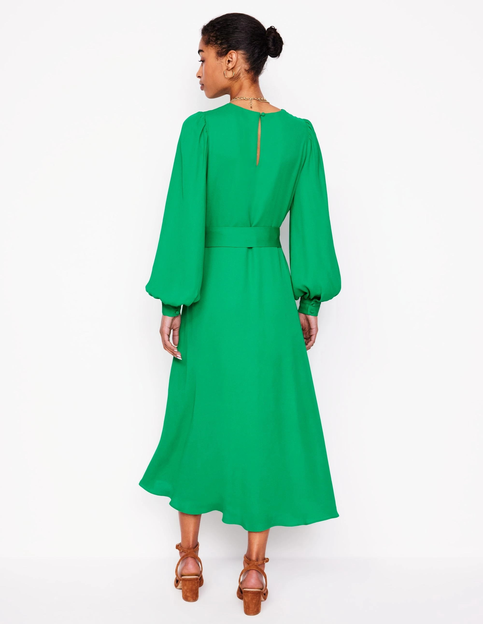 Blouson Sleeve Midi Dress-Rich Emerald Stylish Pick