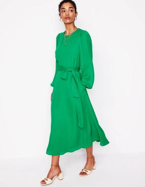 Flexible Comfort Functional Fit Blouson Sleeve Midi Dress-Rich Emerald