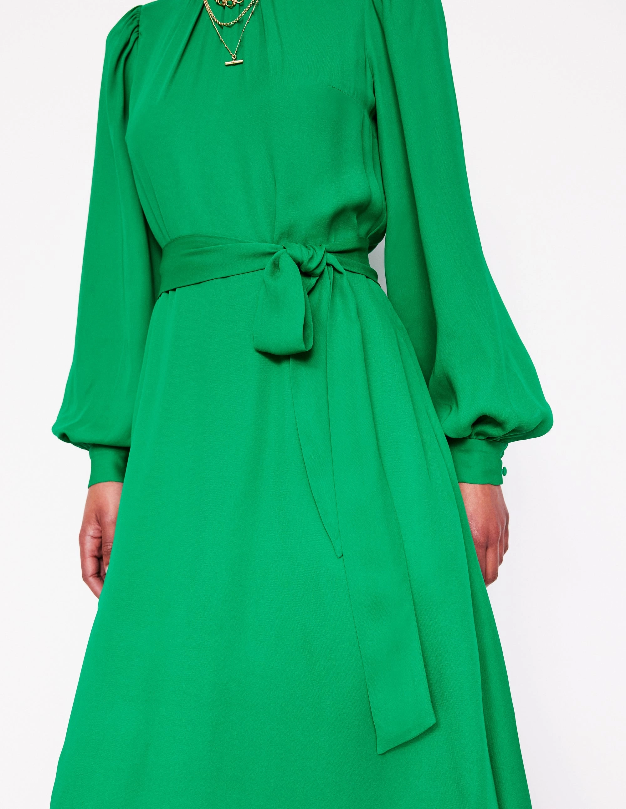 Blouson Sleeve Midi Dress-Rich Emerald Urban Light Peplum-Style