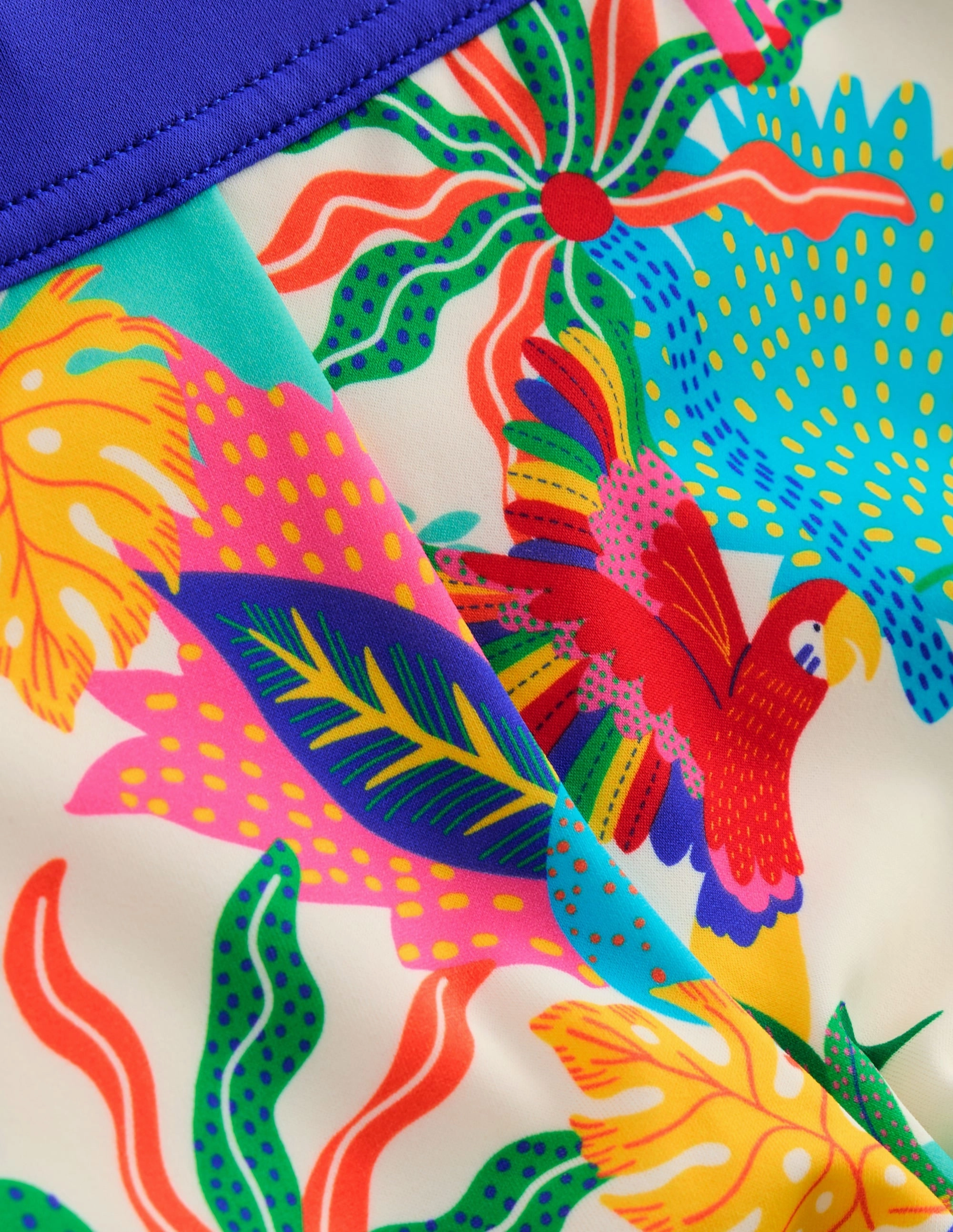 High Compression Fit Patterned Swim Shorts-Soft Ivory Multi Jungle