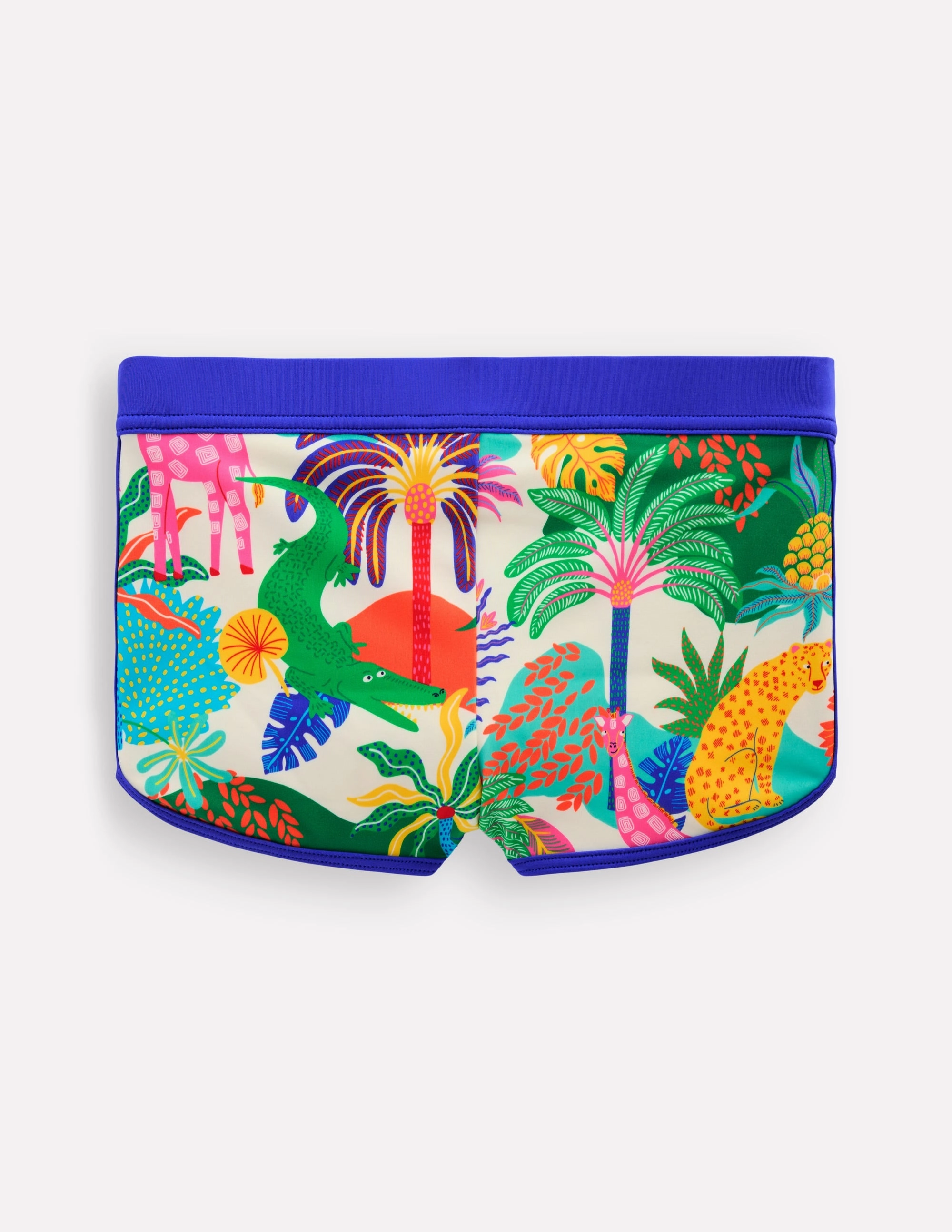 Patterned Swim Shorts-Soft Ivory Multi Jungle Cool Comfort Bold Prints