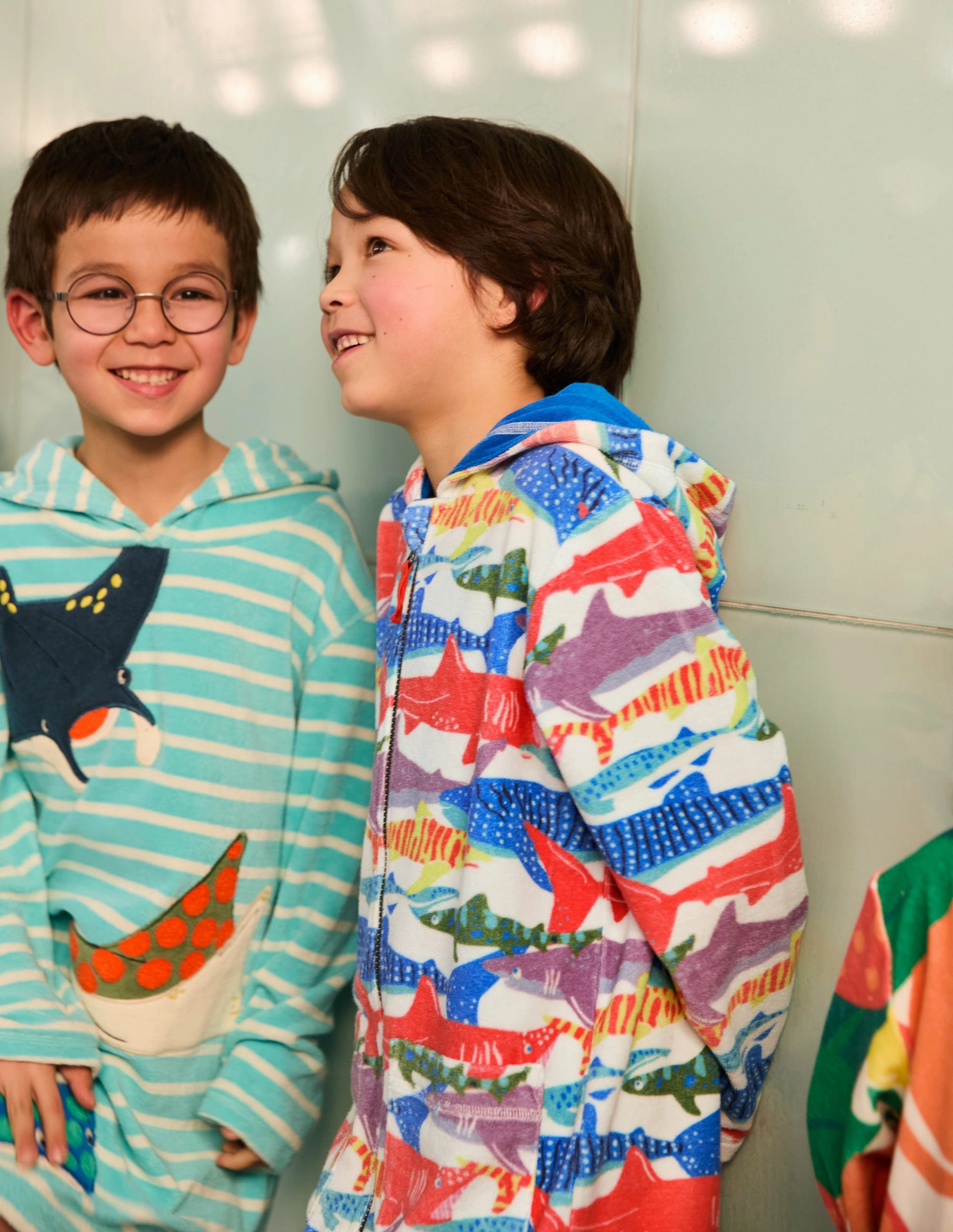 Vacation Swimwear Seaside Adventure Towelling Zip-Up Throw-On-Ivory Riso Shark