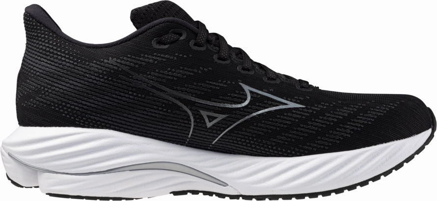 Mizuno Wave Rider 28 WIDE FIT (2E) Mens Running Shoes - Black knee - high sock tempo running