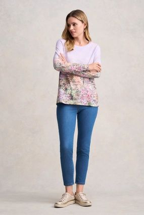 Long Sleeve Organic Cotton T-Shirt - Scenic Sunset Print Hydrophobic Threadwork ButterSoftTexture