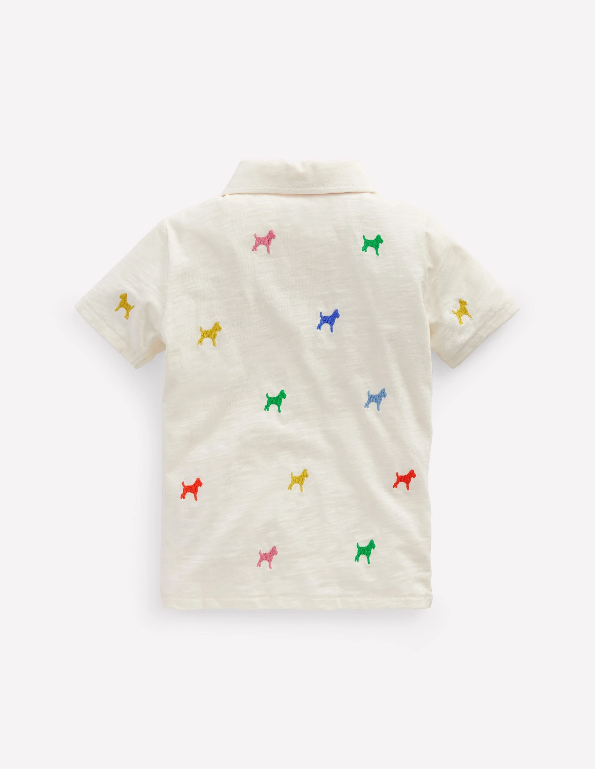 All-Season Comfort Embroidered Slub Polo Shirt-Ivory Rainbow Janet