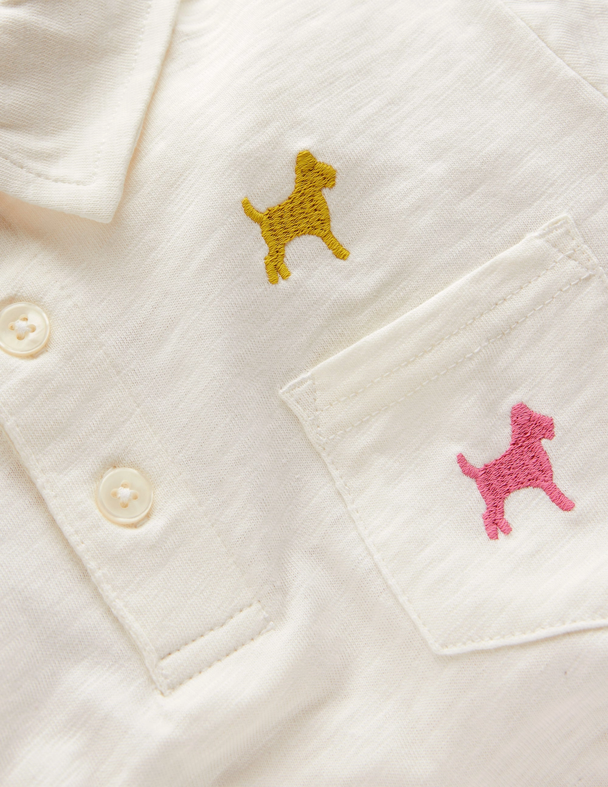 Embroidered Slub Polo Shirt-Ivory Rainbow Janet Indoor clothing