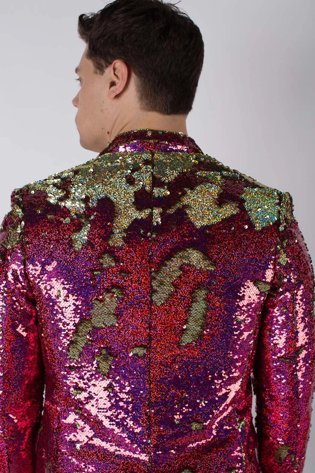 Any Old Iron Pink Hologram Mens Sequin Jacket picnic - goers