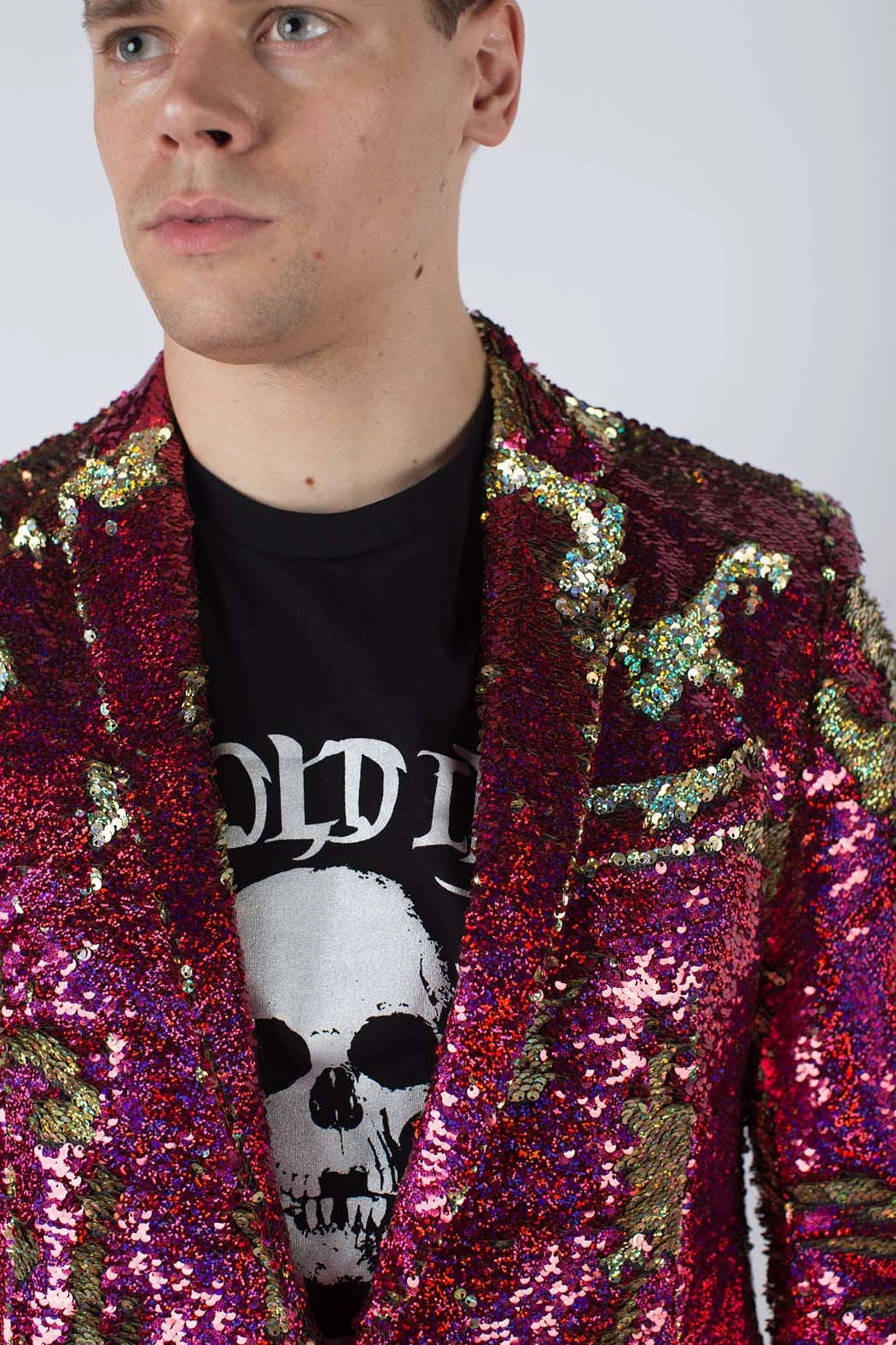 Any Old Iron Pink Hologram Mens Sequin Jacket Sporty Layer File