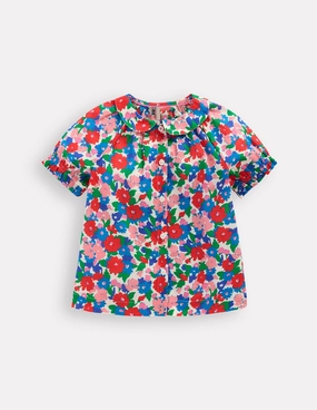 Woven Collared Top-Multi Flower Bunch Beaded details Soft and Stylish