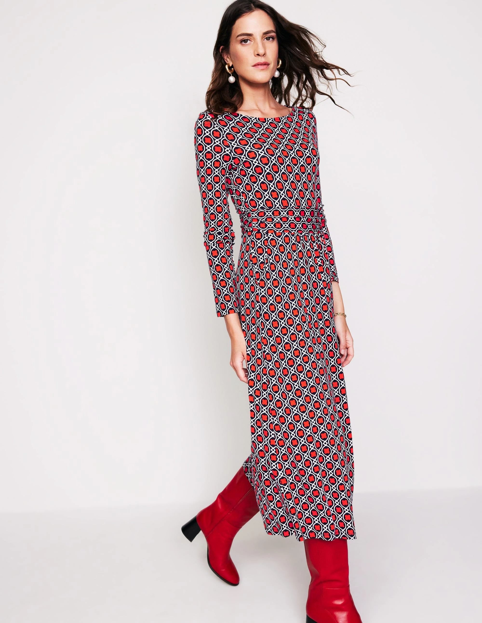 Amelie Long Sleeve Midi Dress-Blaze Orange, Clover Terrace Work Ready PlushLining
