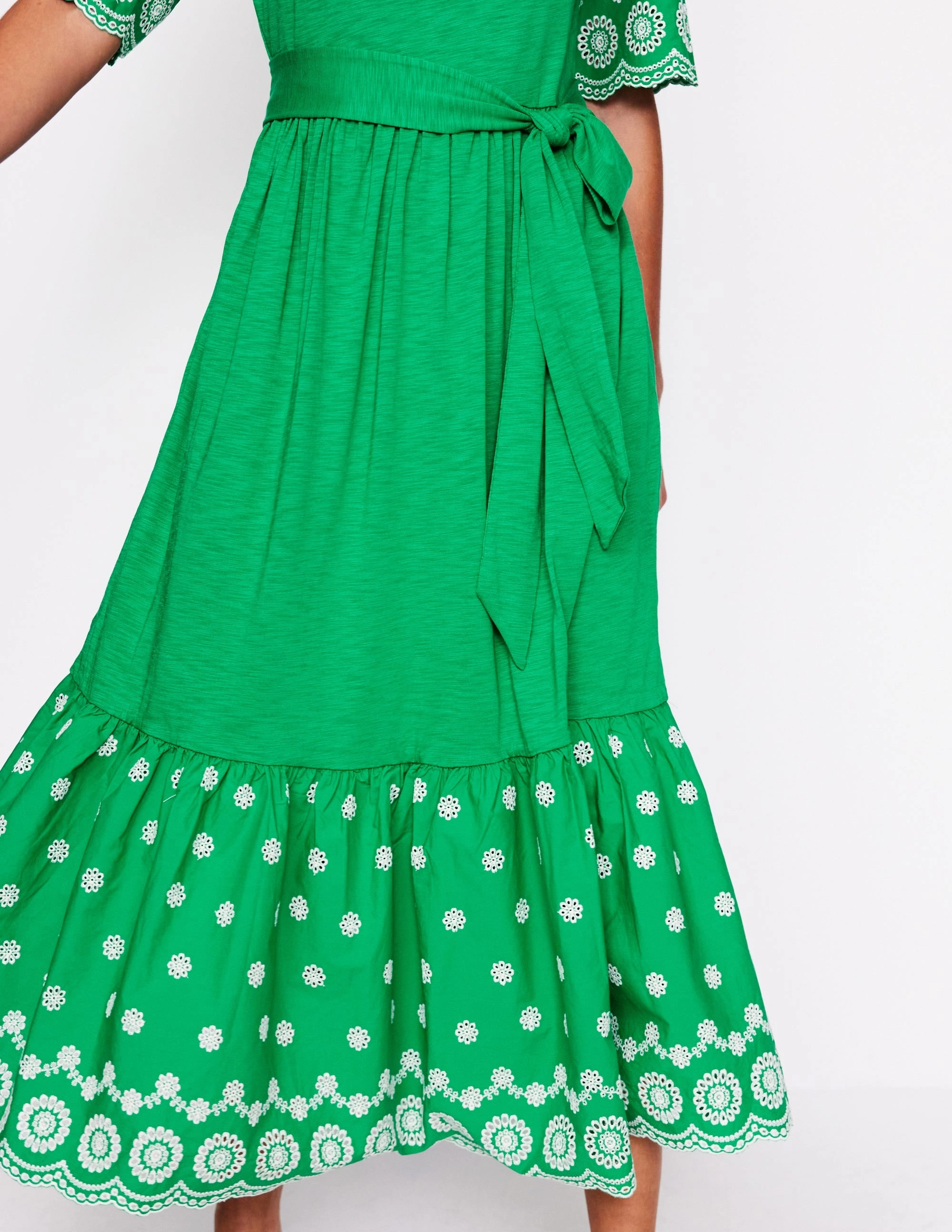 Isabel Broderie Mix maxi Dress-Rich Emerald Stylish Feel