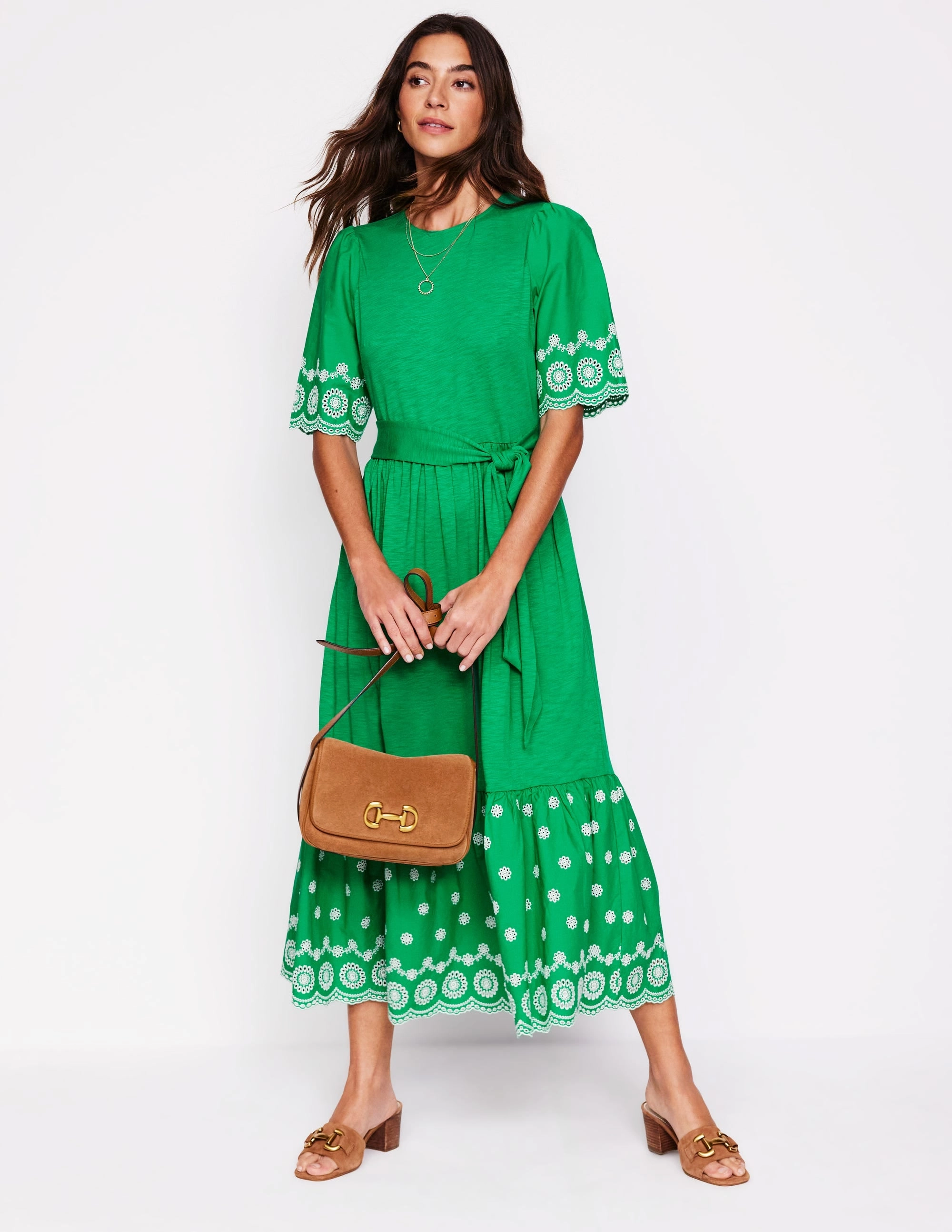 Isabel Broderie Mix maxi Dress-Rich Emerald Relaxed Fit Smart Blend