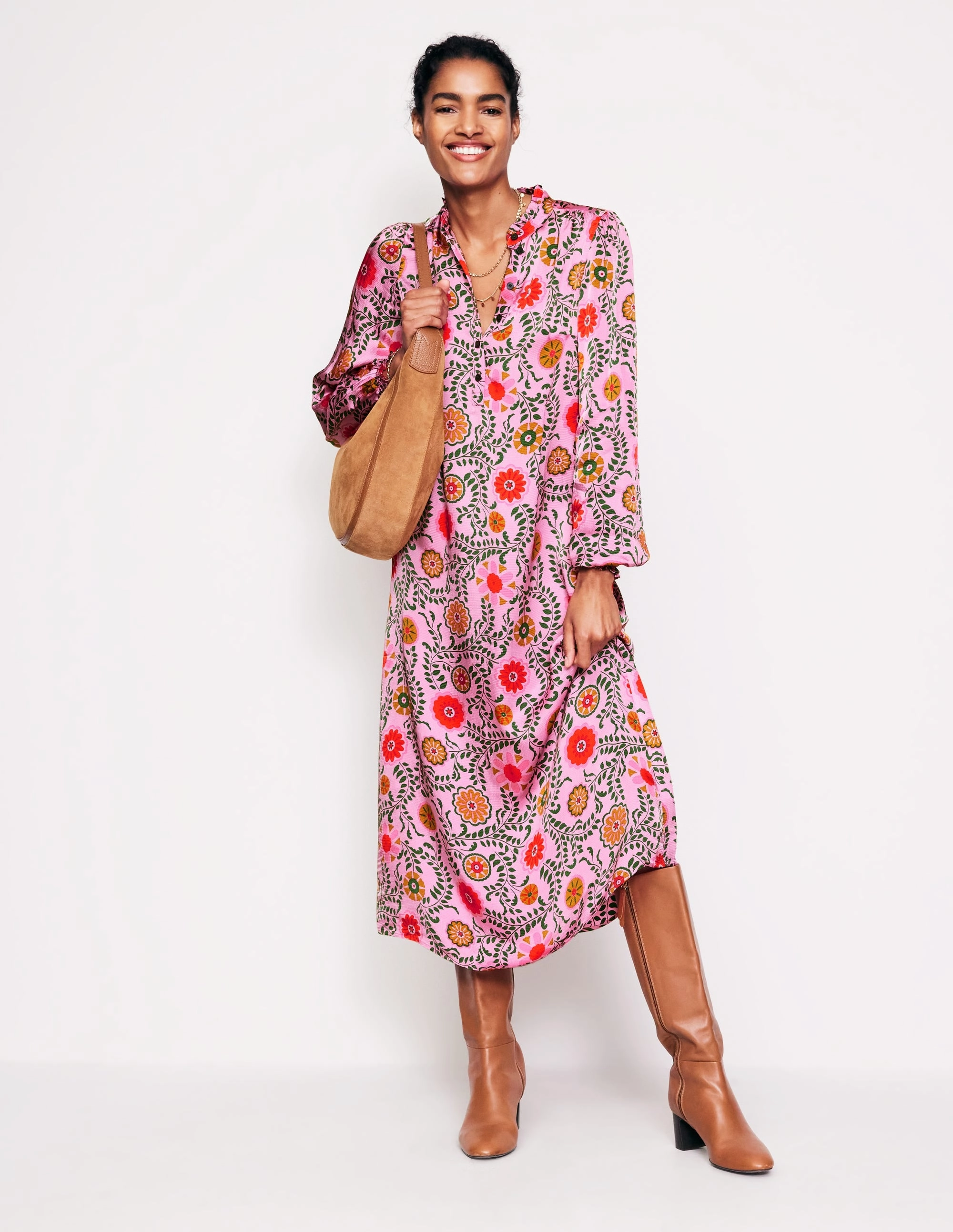 Jasmine Satin Midi Dress-Moonlite Mauve, Meadow Vine Light Fall