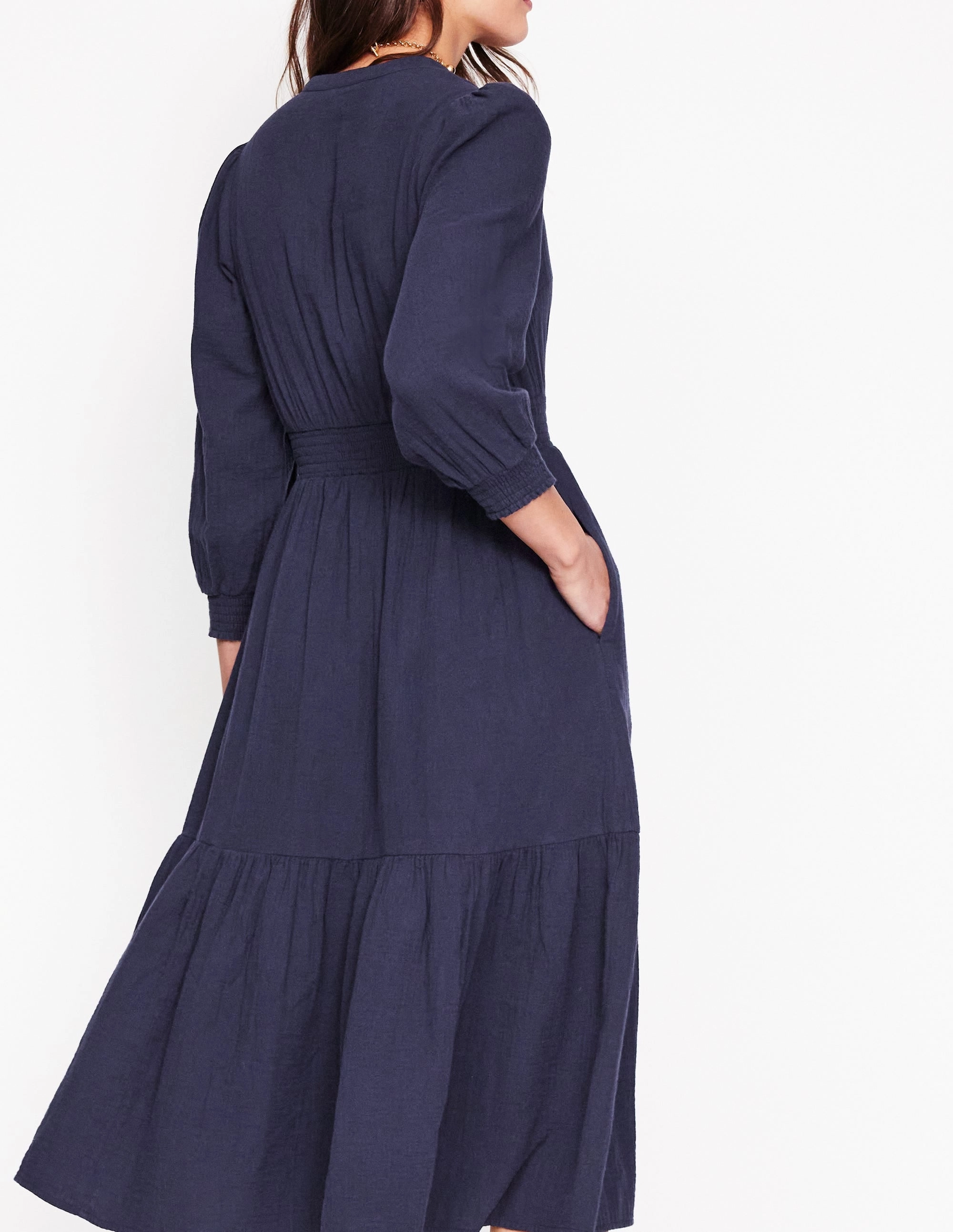 Elena Double Cloth Midi Dress-Navy Form Focus