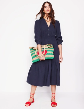 Elena Double Cloth Midi Dress-Navy Cozy Comfort Natural Layers