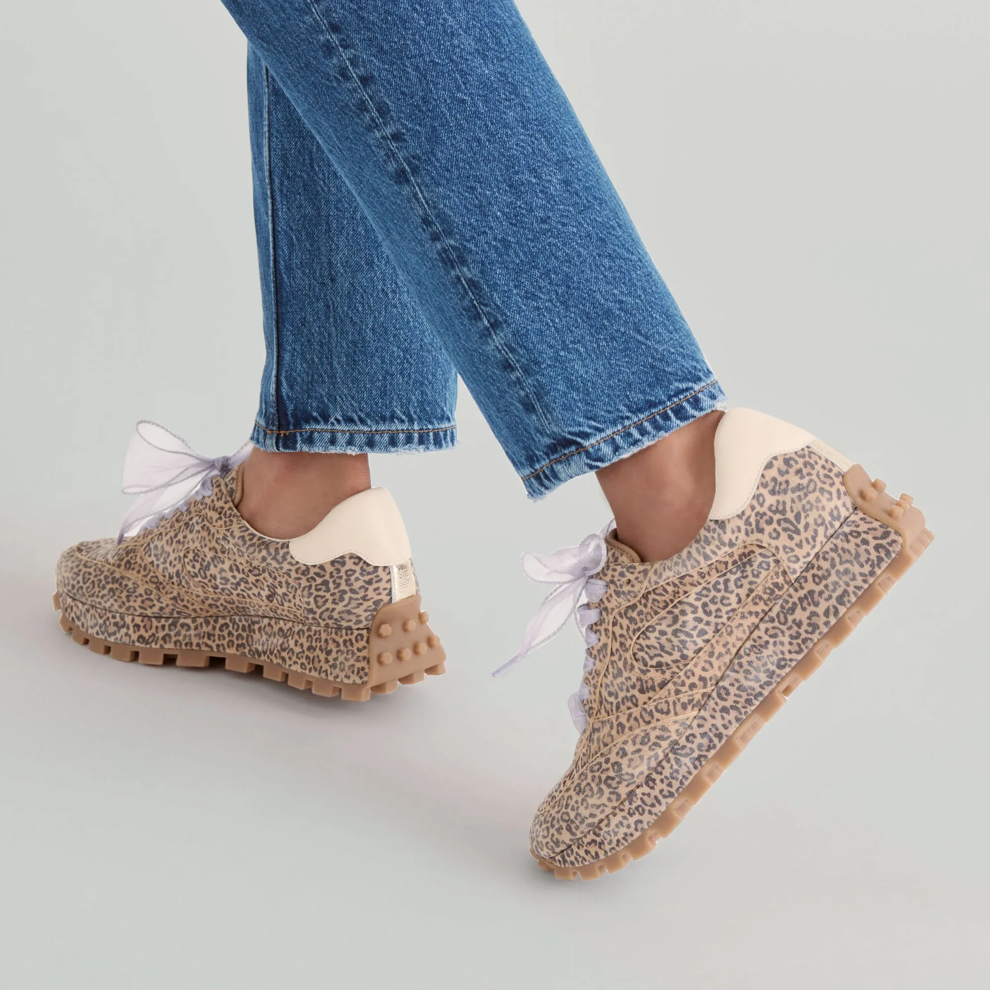 Compression Knit TRICIA SNEAKERS TAN LEOPARD PRINTED SUEDE