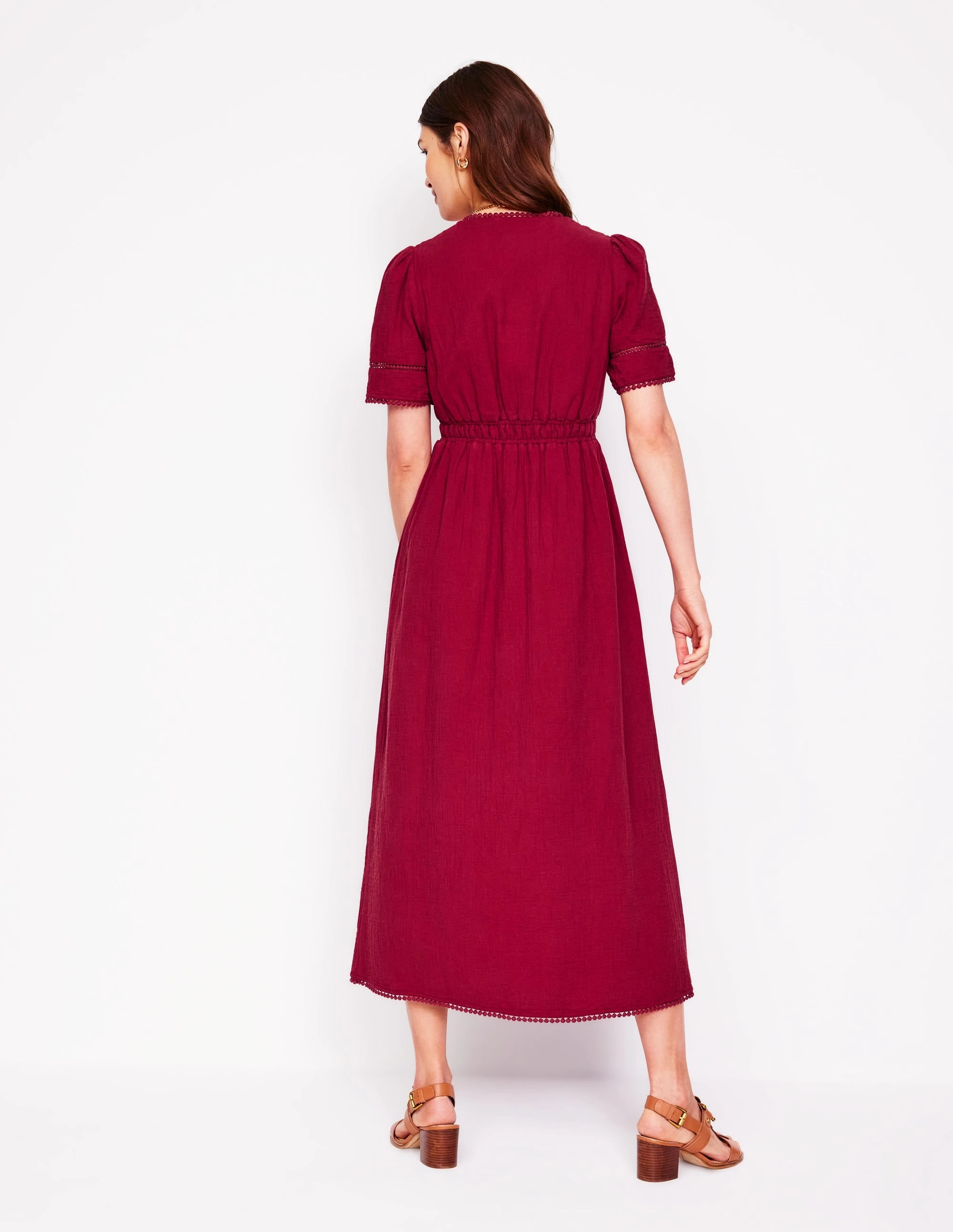 Trim Double Cloth Dress-Garnet Red Scandi Clean Chill Comfort