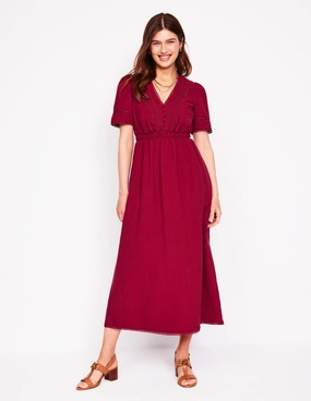 Outfit Boost Trim Double Cloth Dress-Garnet Red