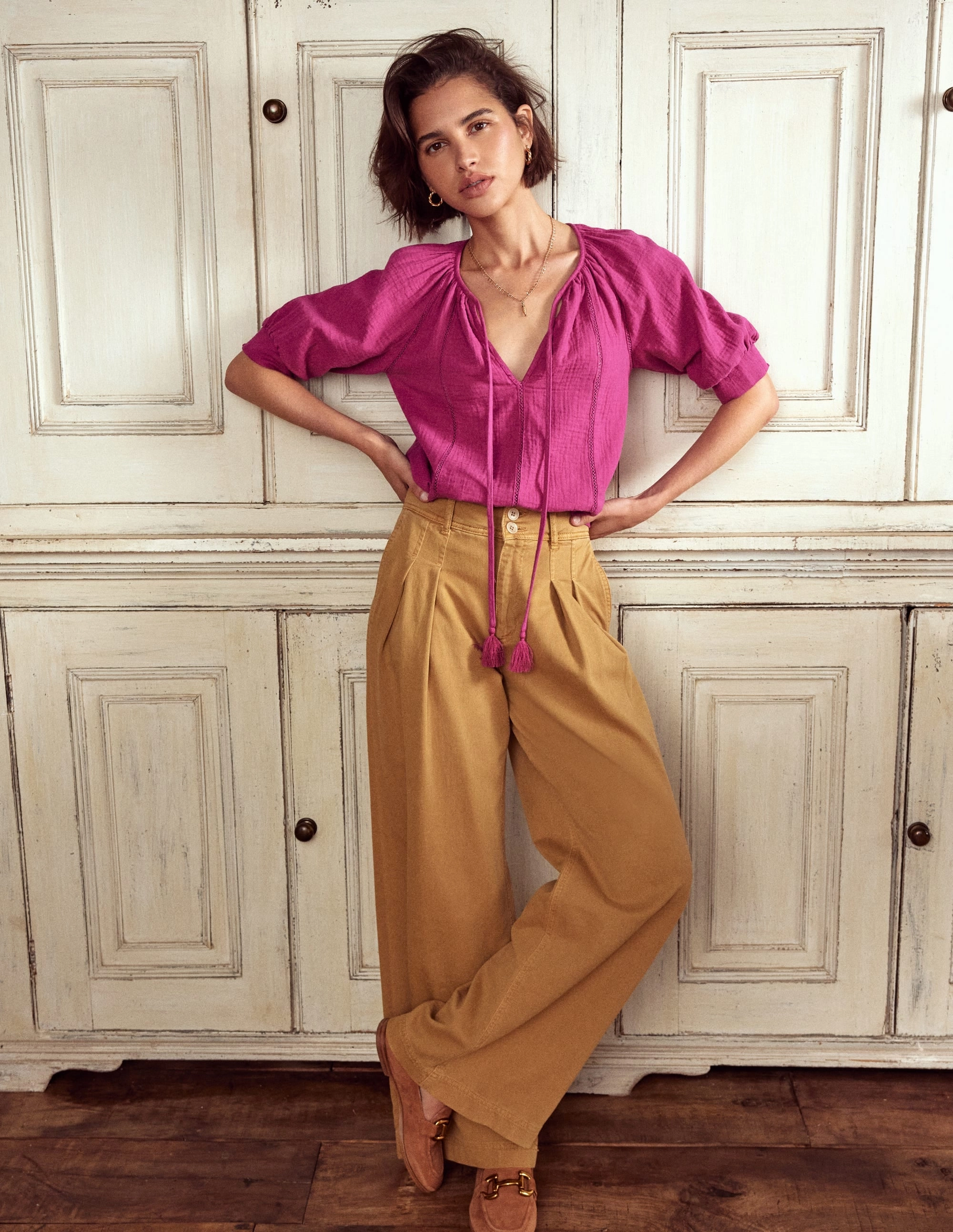 Trim Insert Double Cloth Top-Fuschia Chic Comfort Light and Cozy