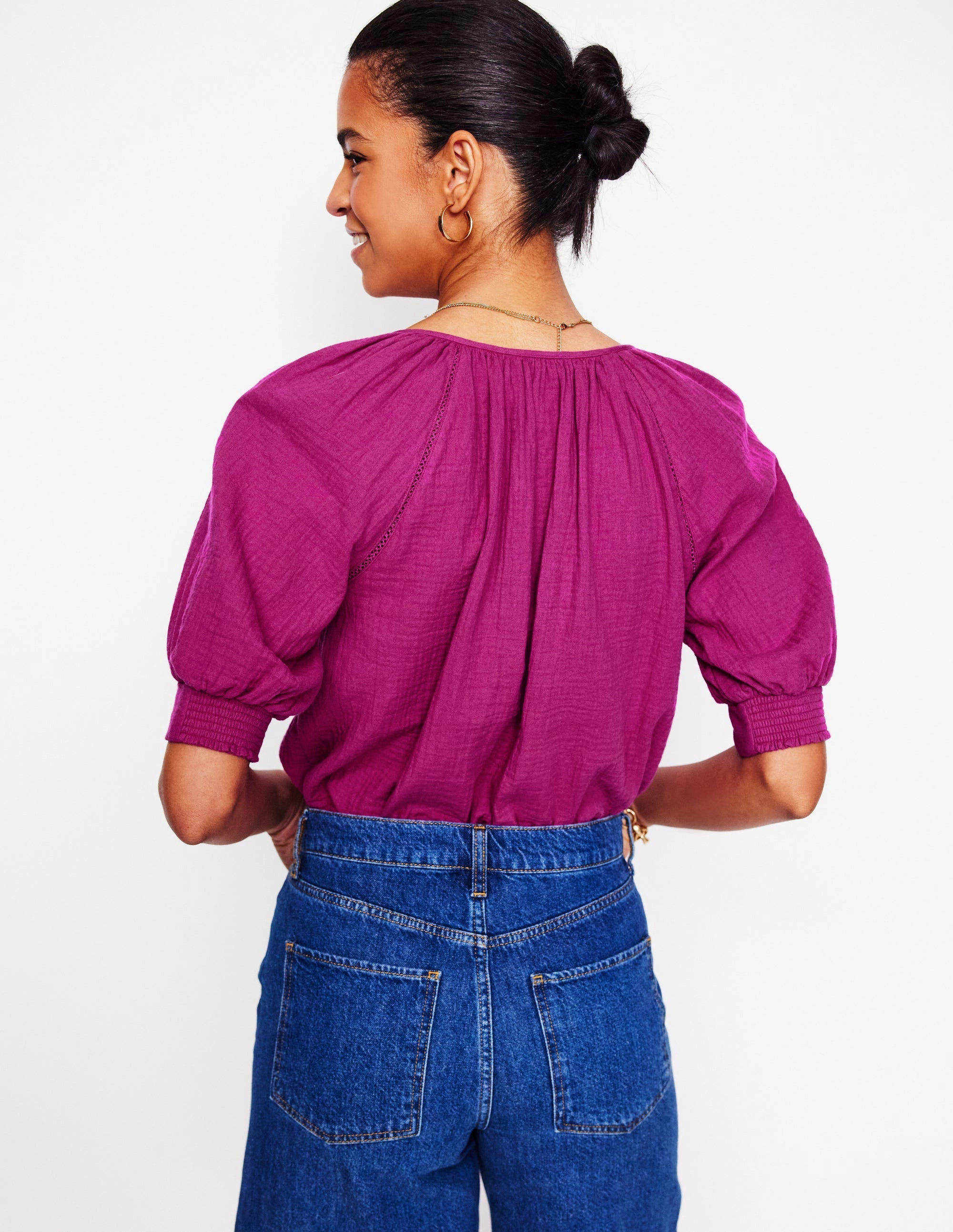 Essential Fit Trim Insert Double Cloth Top-Fuschia