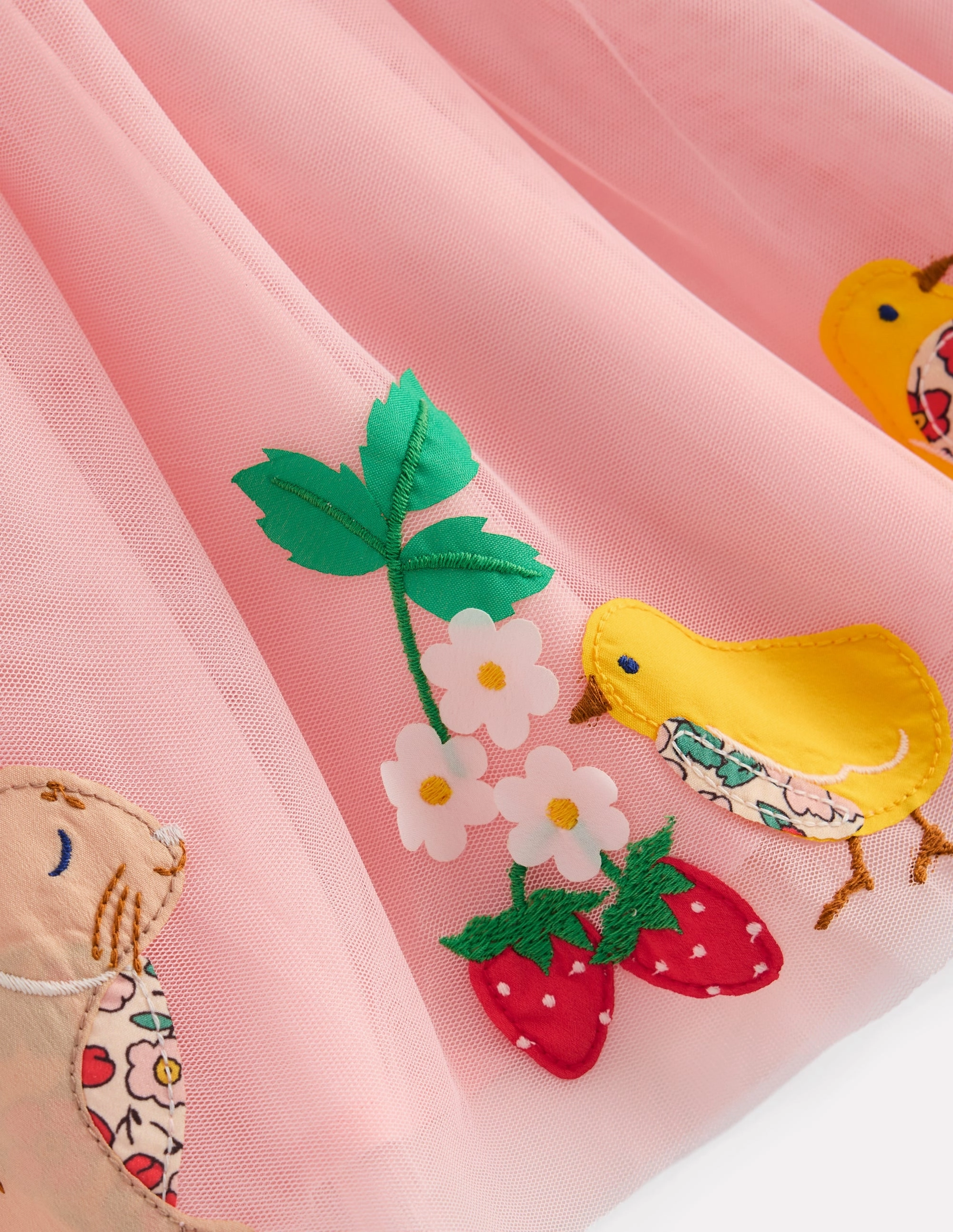 Tulle Applique Skirt-French Pink Bunnies Art Gallery Visit Sequined Finish