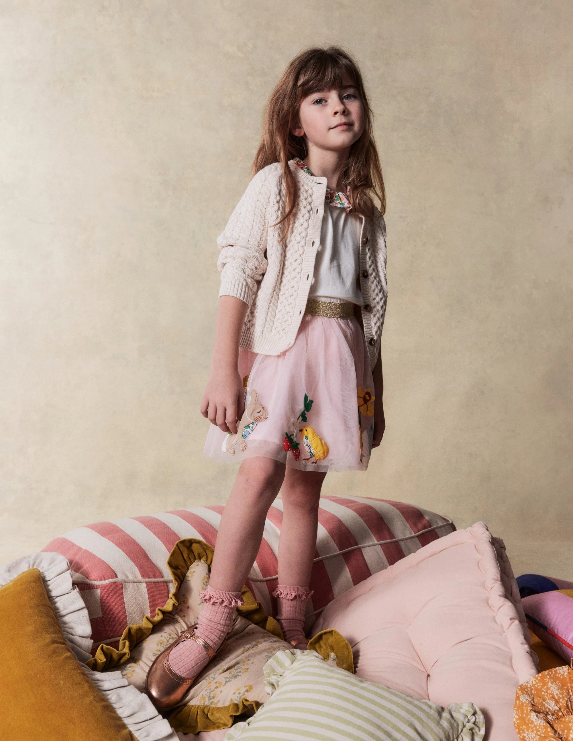 Cultural Heritage Tulle Applique Skirt-French Pink Bunnies