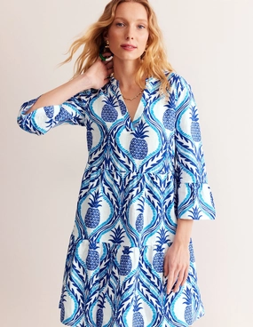 Sophia Linen Short Dress-Surf The Web, Pineapple Wave City Mood Chill Edge