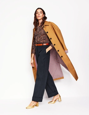 Turn Up Trousers-Navy WrinkleFreeFinish StainResistantCoating