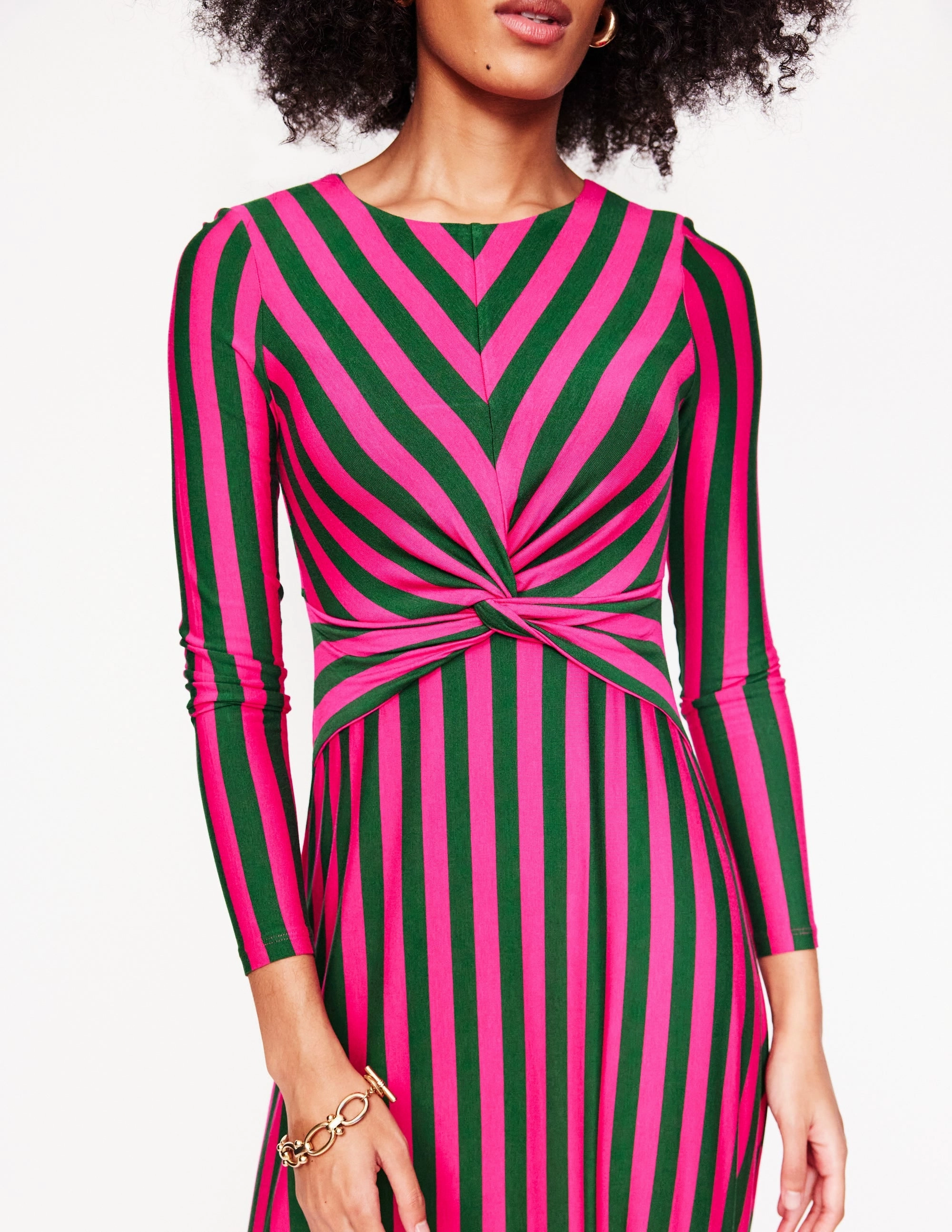 All Fitwear Twisted Waist Jersey Dress-Pink Peacock and Eden, Stripe