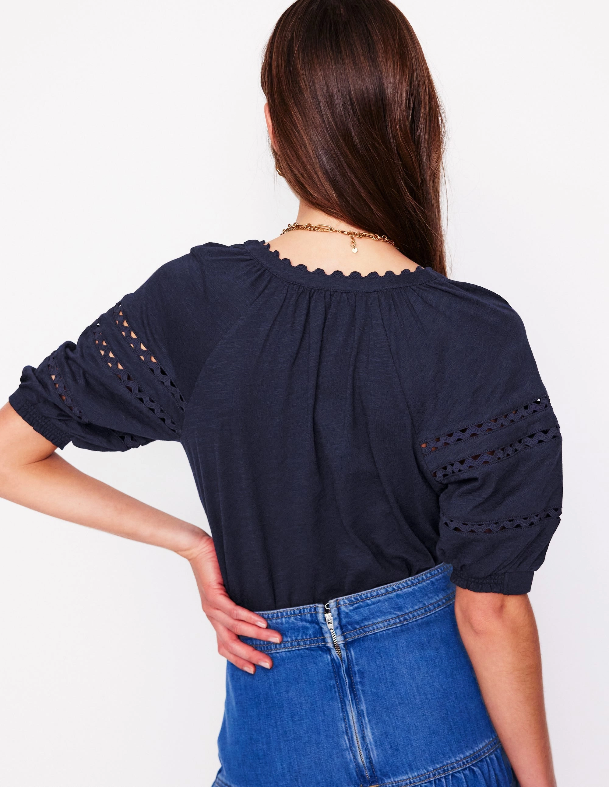 Maisy Rikrak Trim Top-Navy Outdoor Essentials Breathable Layer