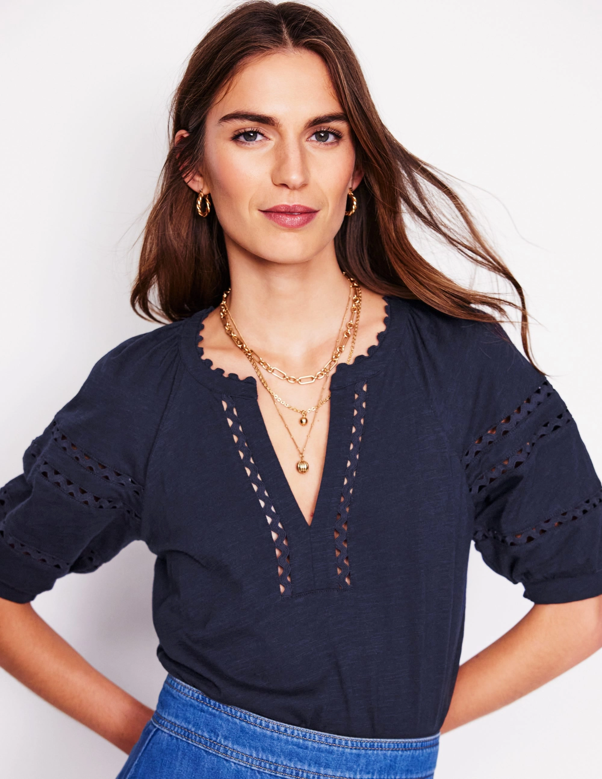 Maisy Rikrak Trim Top-Navy Hypoallergenic Textile Chill Design