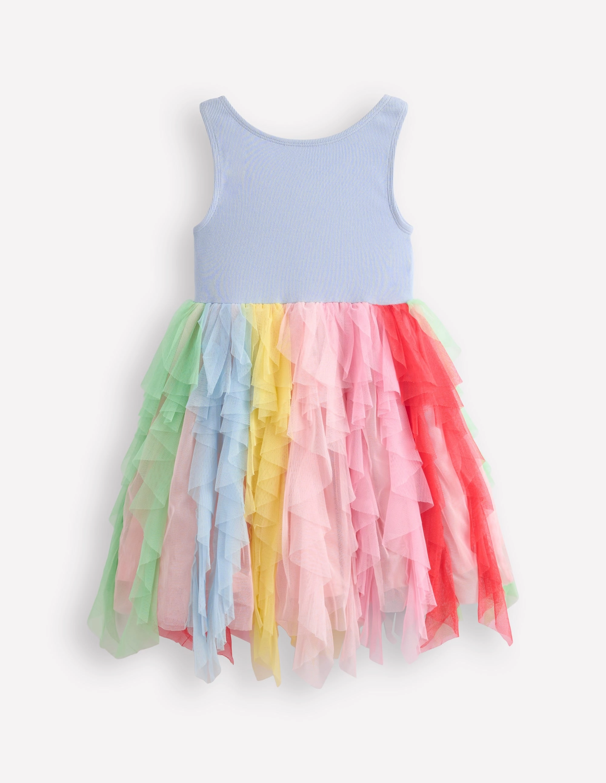 Jewel Tones Subtle Lines Jersey Tulle Mix Dress-Misty Blue Rainbow