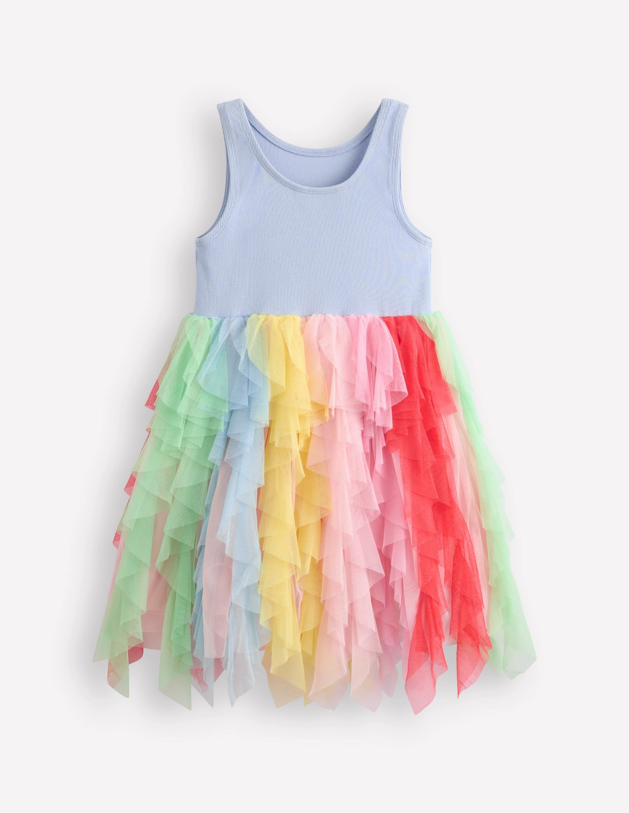 Jersey Tulle Mix Dress-Misty Blue Rainbow Elegant knee-length dress