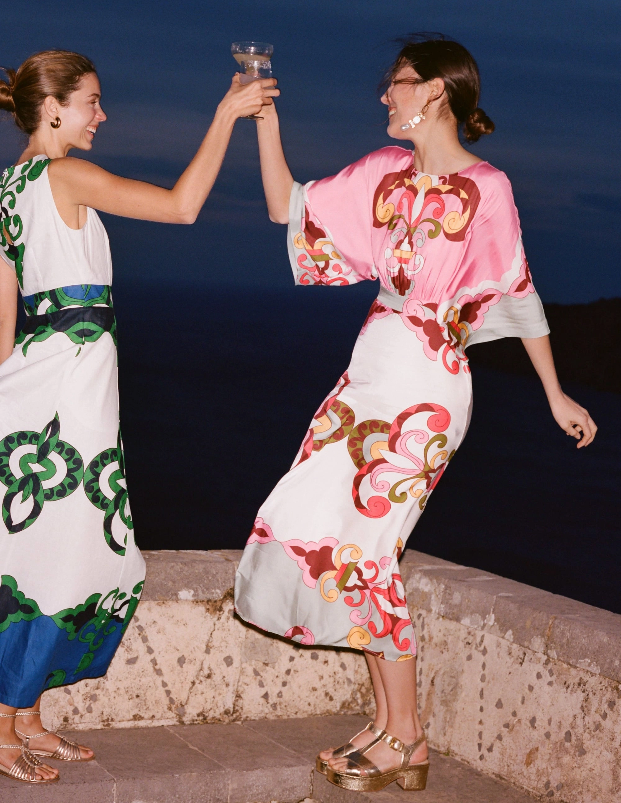 Flute Sleeve Midi Dress-Pink Rose, Ornate Reflection Casual Core