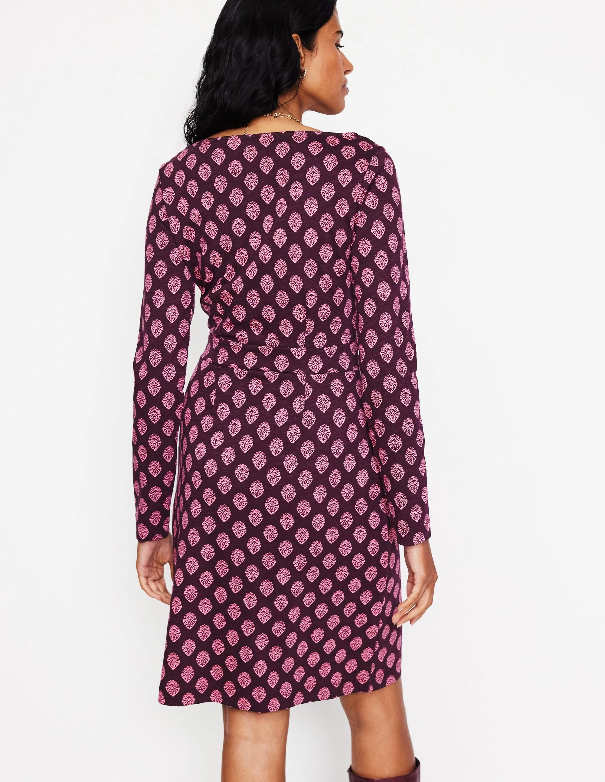 Florrie Long Sleeve Dress-Fig, Ornate Stamp Fashionable appearance