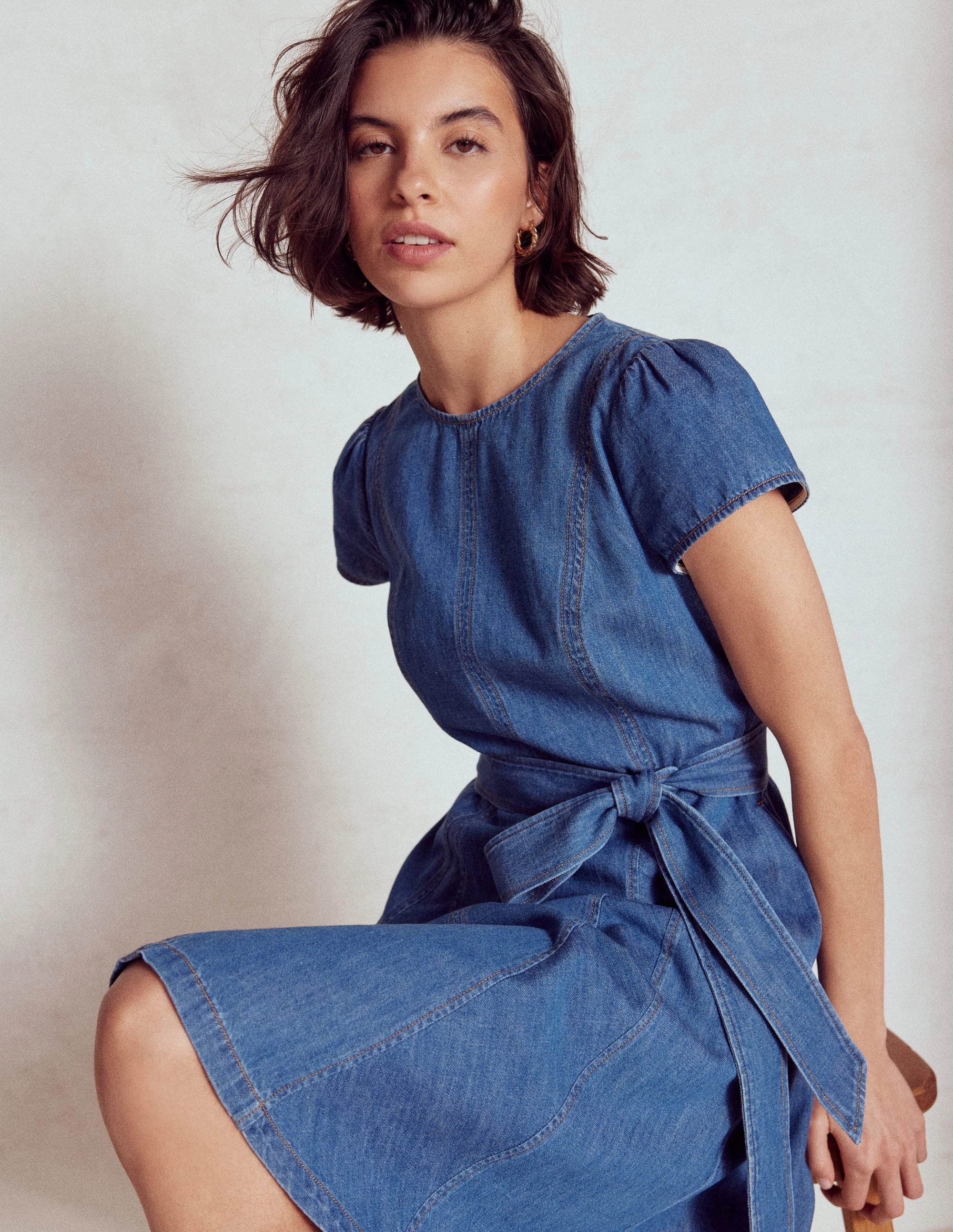 Imo Denim Godet Short Dress-Mid Vintage Denim Pure Aesthetic Photo Glow