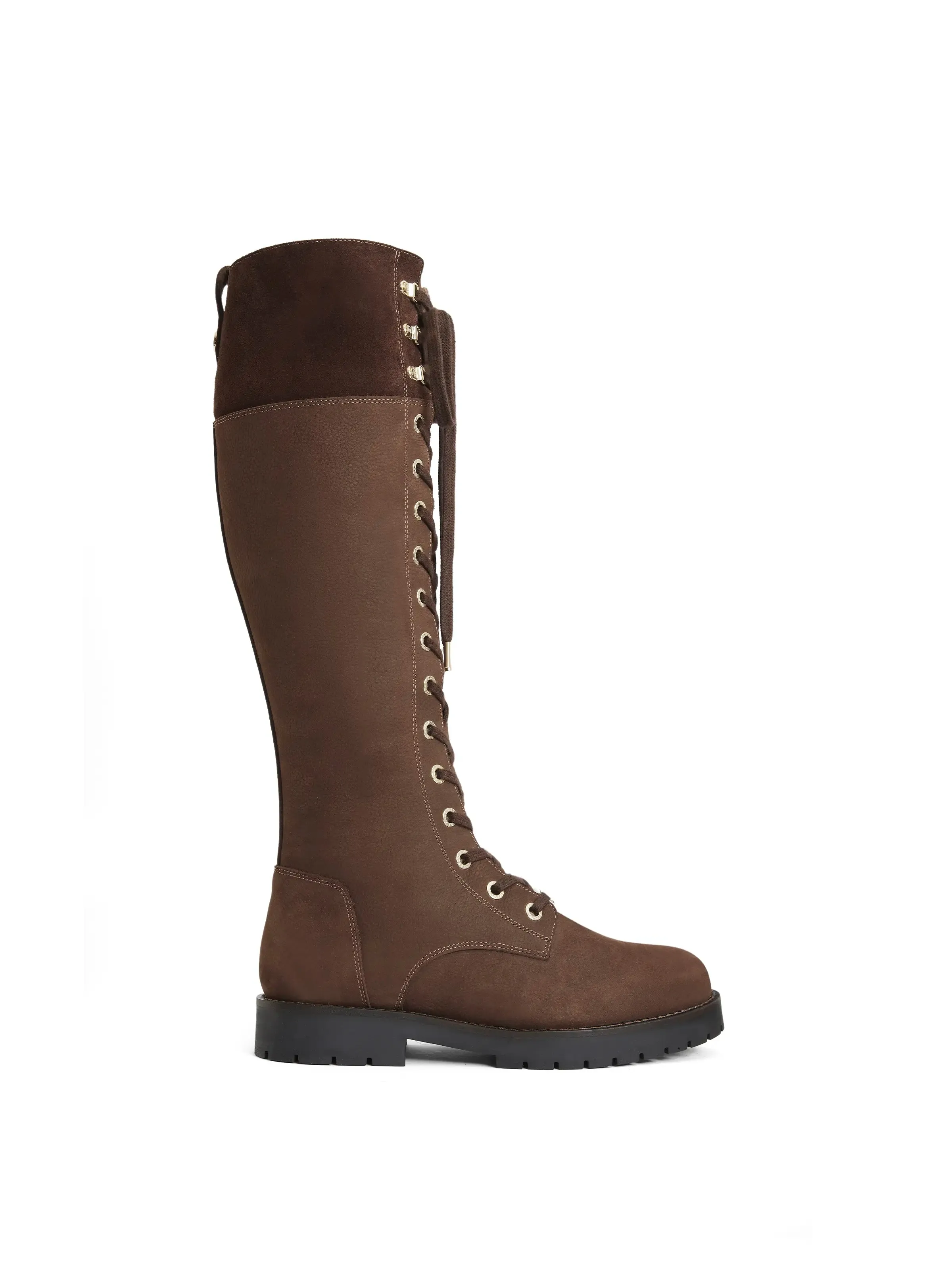 Anti Fatigue Technology Abrasion Resistant Lace Knee High Shearling Lined Anglesey - Chocolate Nubuck